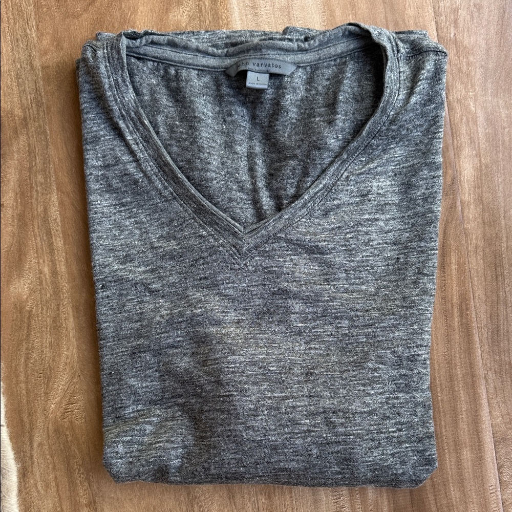 John Varvatos Gray V-Neck Men's linen t shirt